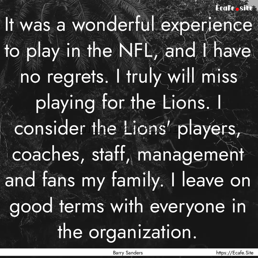 It was a wonderful experience to play in.... : Quote by Barry Sanders