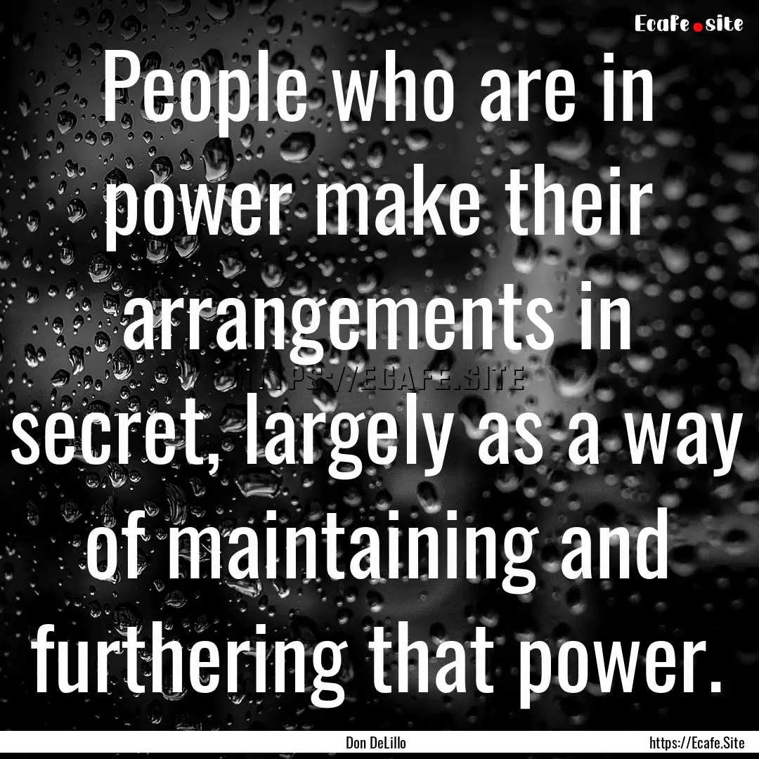 People who are in power make their arrangements.... : Quote by Don DeLillo