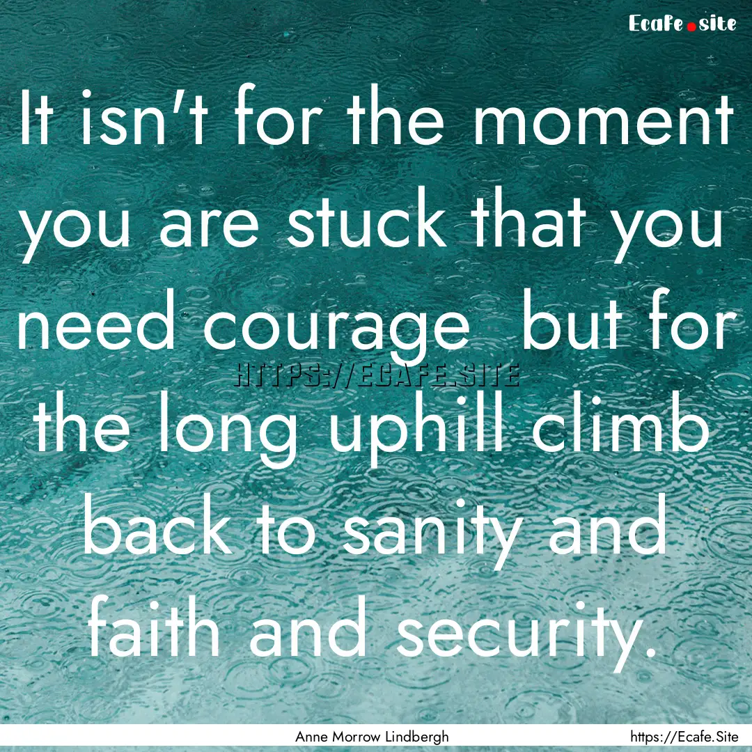 It isn't for the moment you are stuck that.... : Quote by Anne Morrow Lindbergh