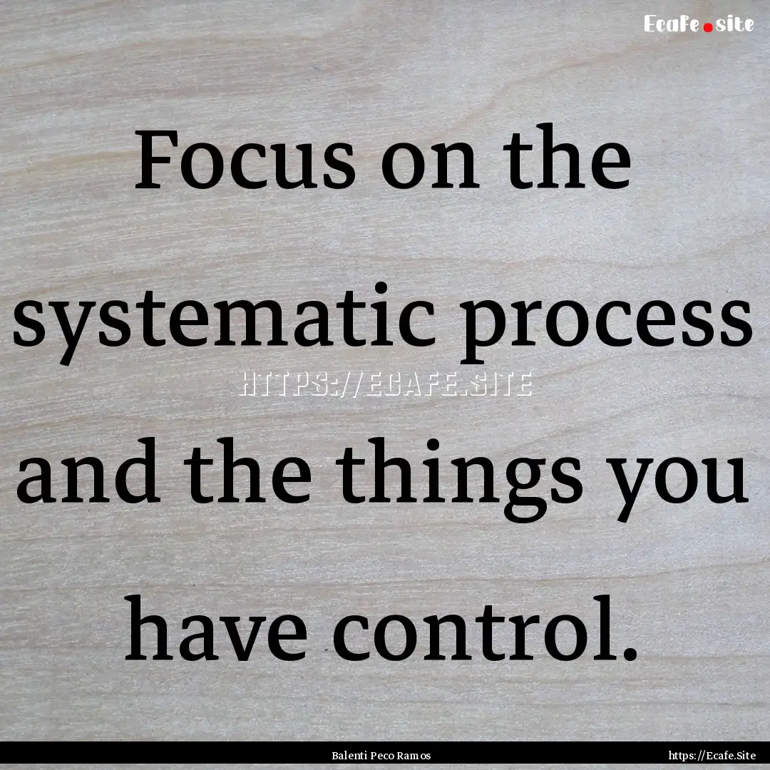 Focus on the systematic process and the things.... : Quote by Balenti Peco Ramos