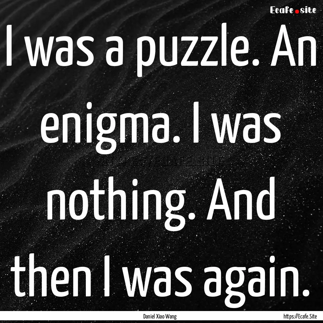 I was a puzzle. An enigma. I was nothing..... : Quote by Daniel Xiao Wang