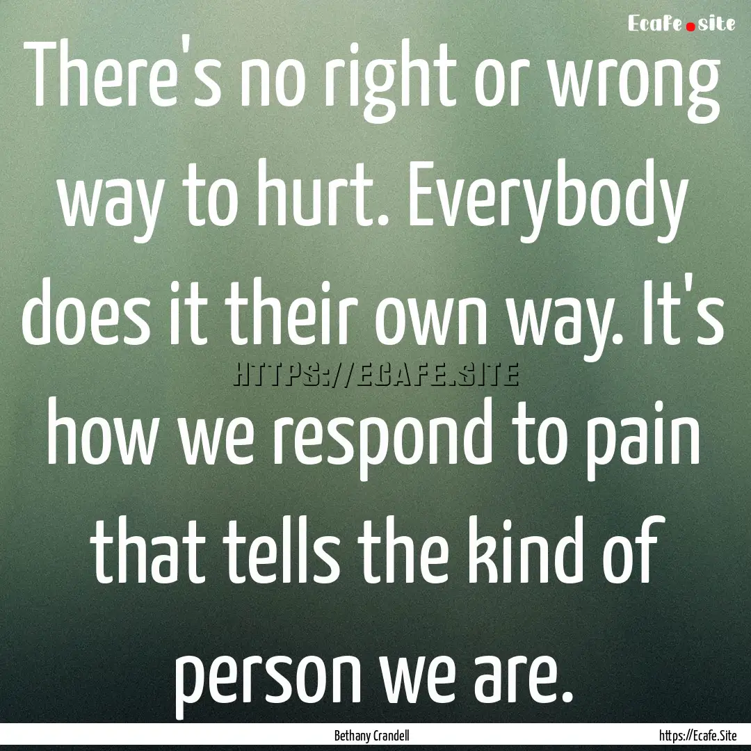 There's no right or wrong way to hurt. Everybody.... : Quote by Bethany Crandell