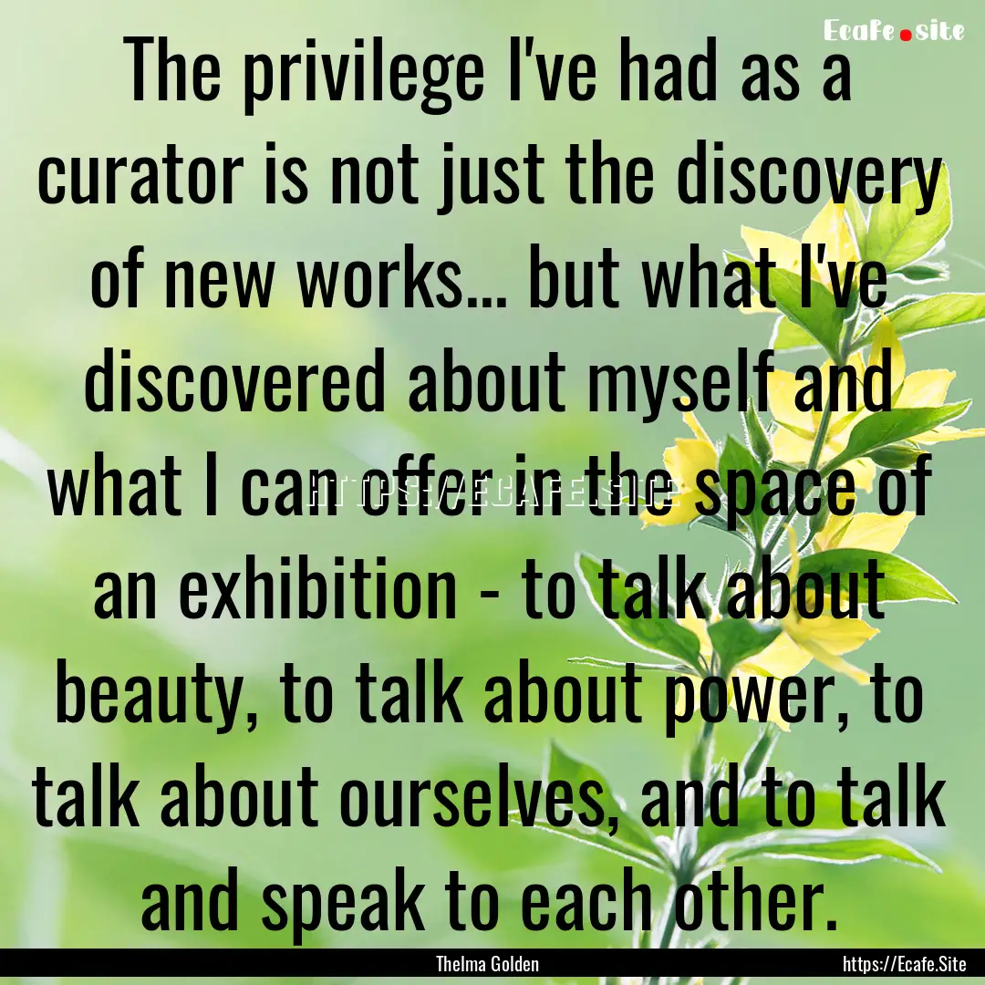 The privilege I've had as a curator is not.... : Quote by Thelma Golden