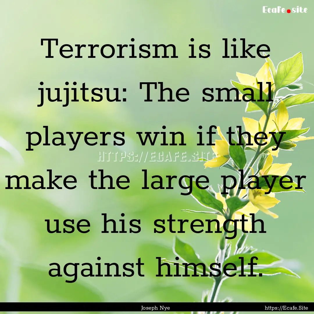 Terrorism is like jujitsu: The small players.... : Quote by Joseph Nye