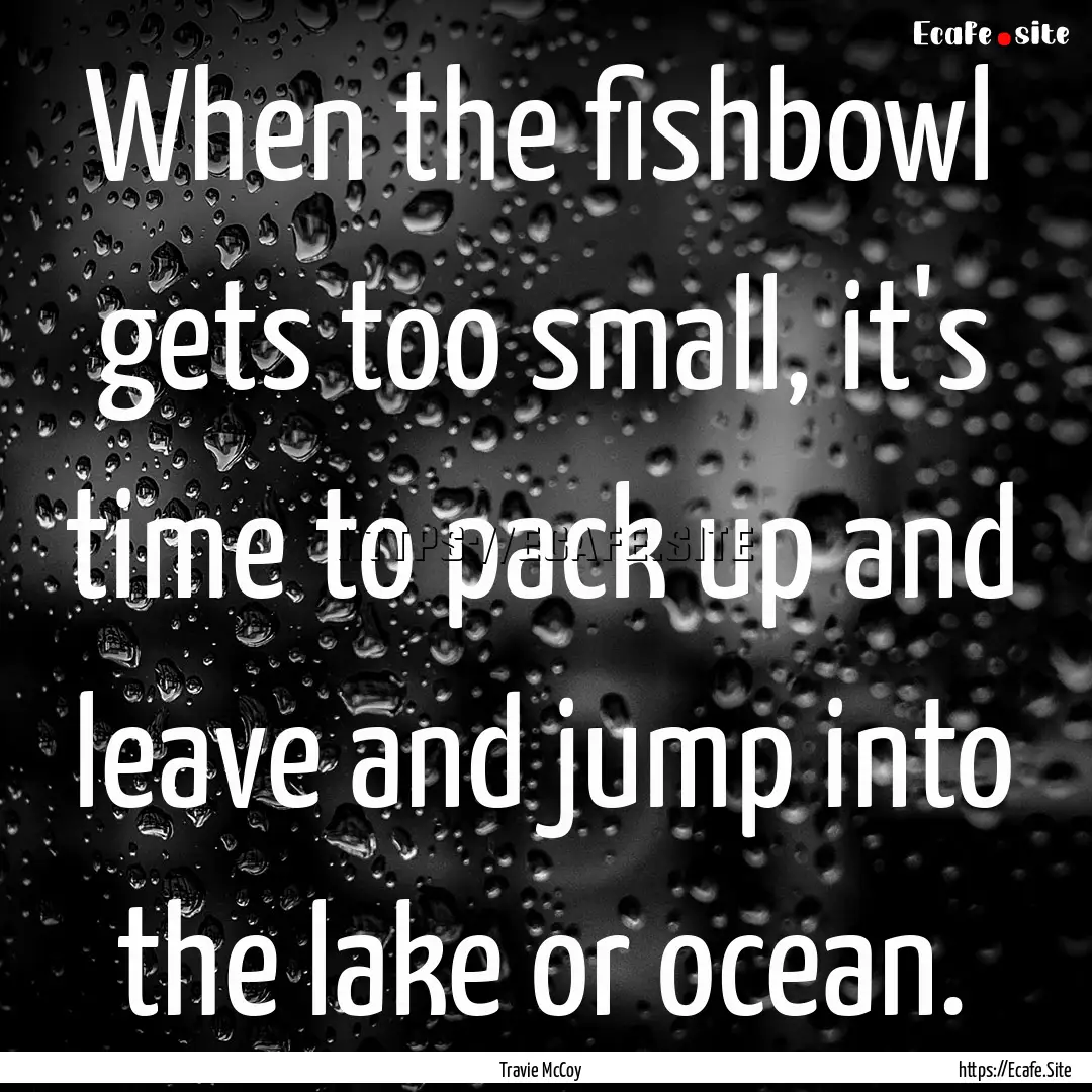 When the fishbowl gets too small, it's time.... : Quote by Travie McCoy