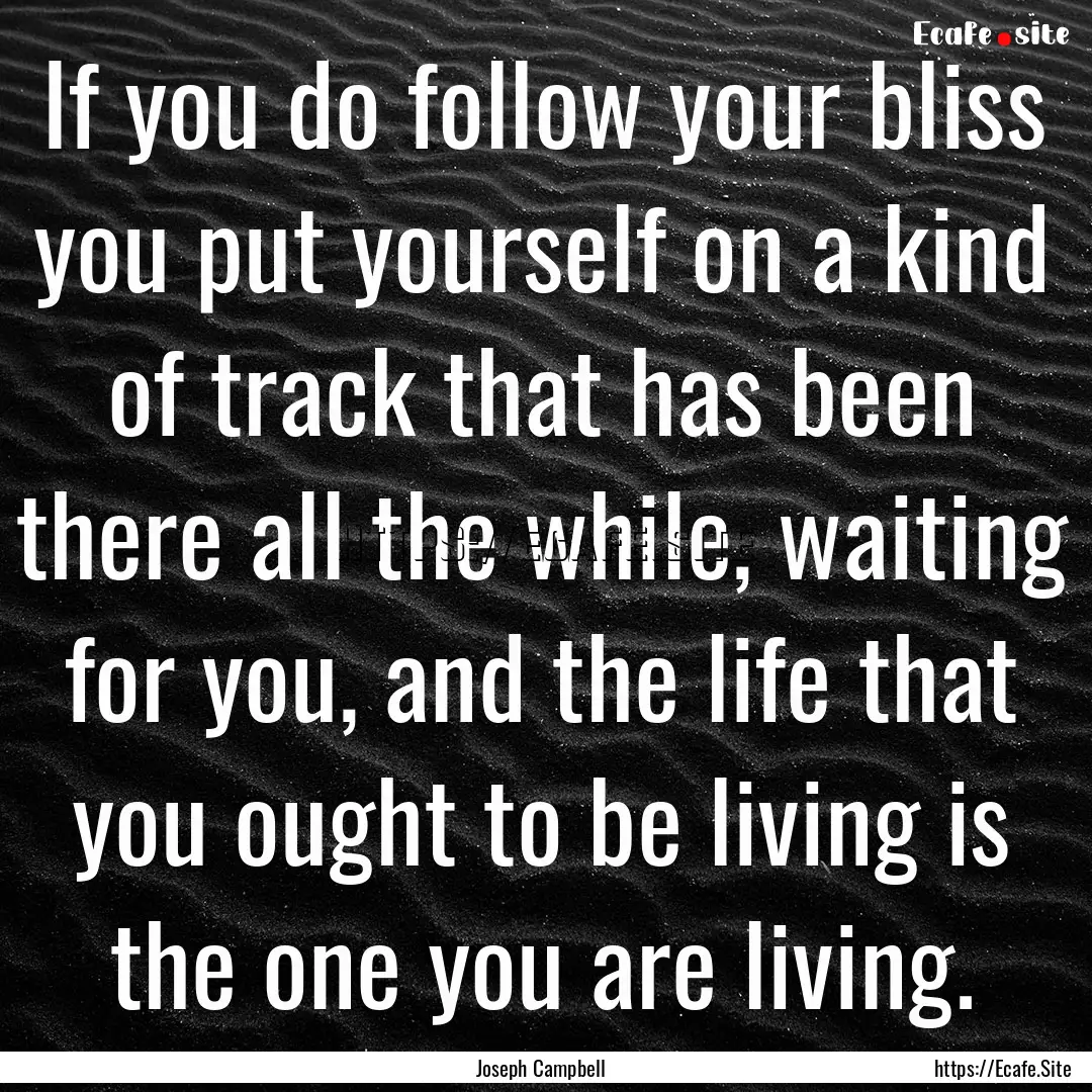 If you do follow your bliss you put yourself.... : Quote by Joseph Campbell