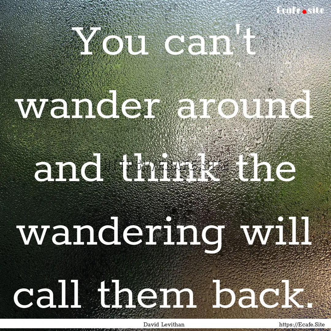 You can't wander around and think the wandering.... : Quote by David Levithan