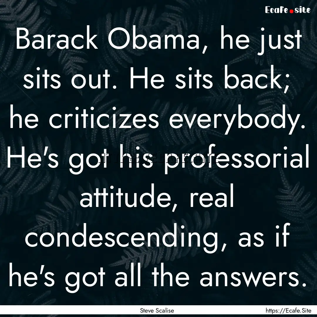 Barack Obama, he just sits out. He sits back;.... : Quote by Steve Scalise