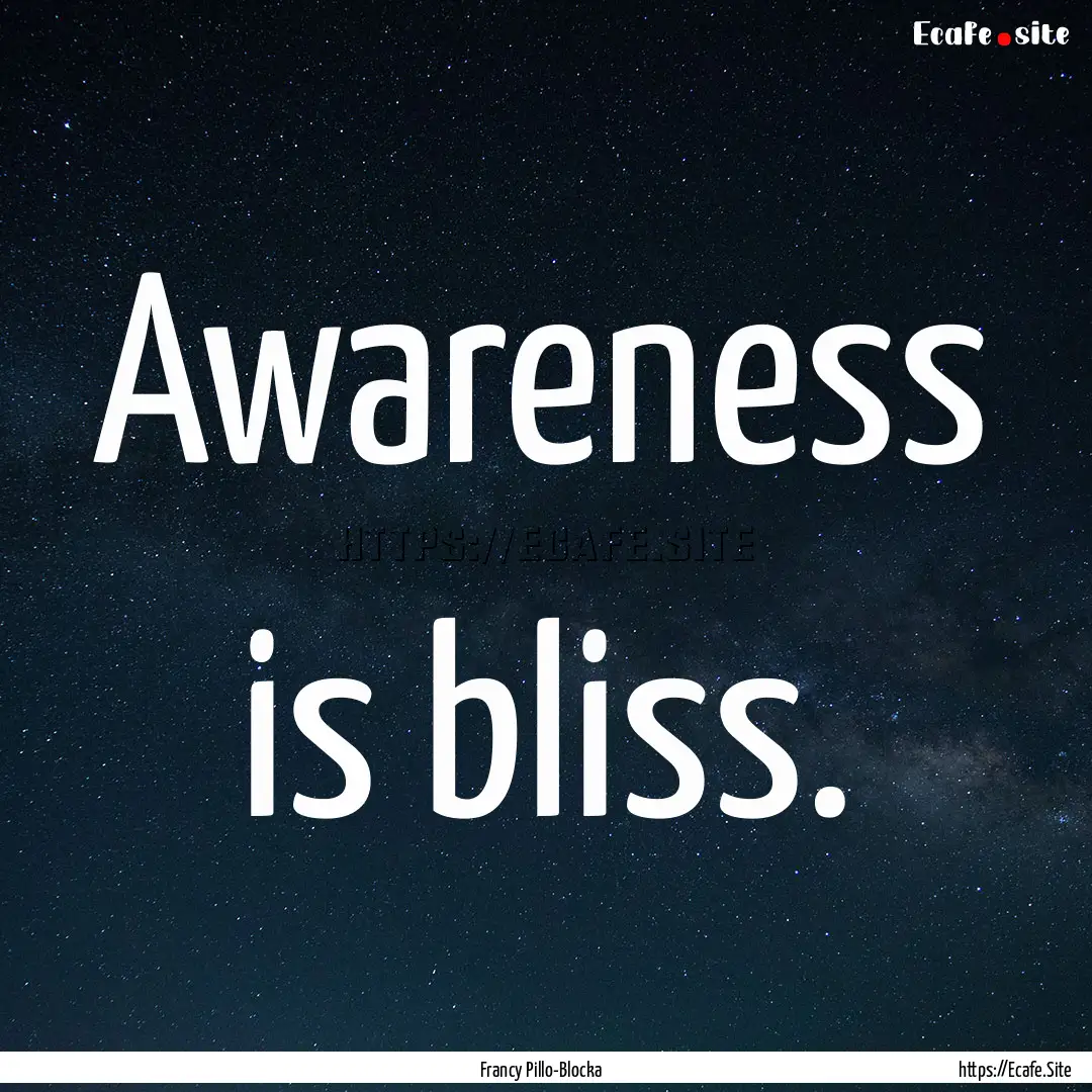 Awareness is bliss. : Quote by Francy Pillo-Blocka