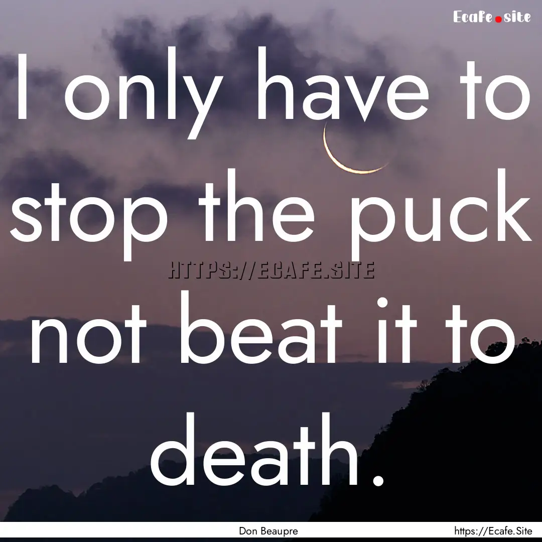 I only have to stop the puck not beat it.... : Quote by Don Beaupre