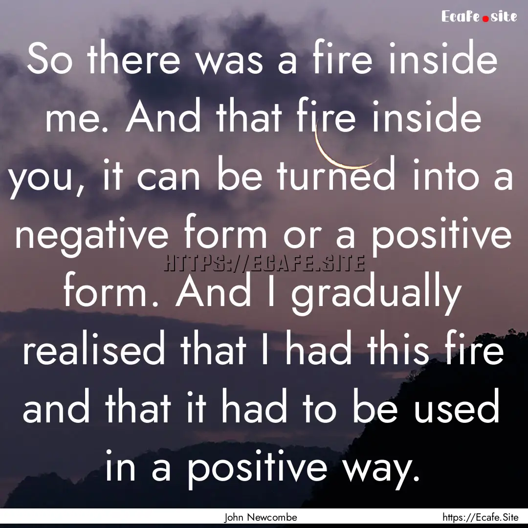 So there was a fire inside me. And that fire.... : Quote by John Newcombe