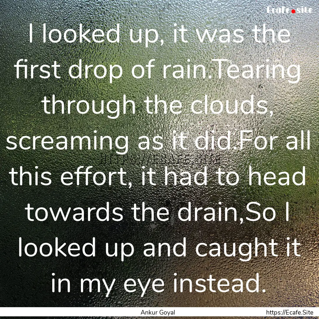 I looked up, it was the first drop of rain.Tearing.... : Quote by Ankur Goyal