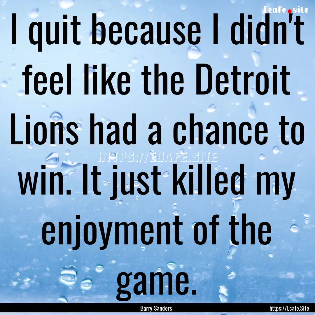 I quit because I didn't feel like the Detroit.... : Quote by Barry Sanders