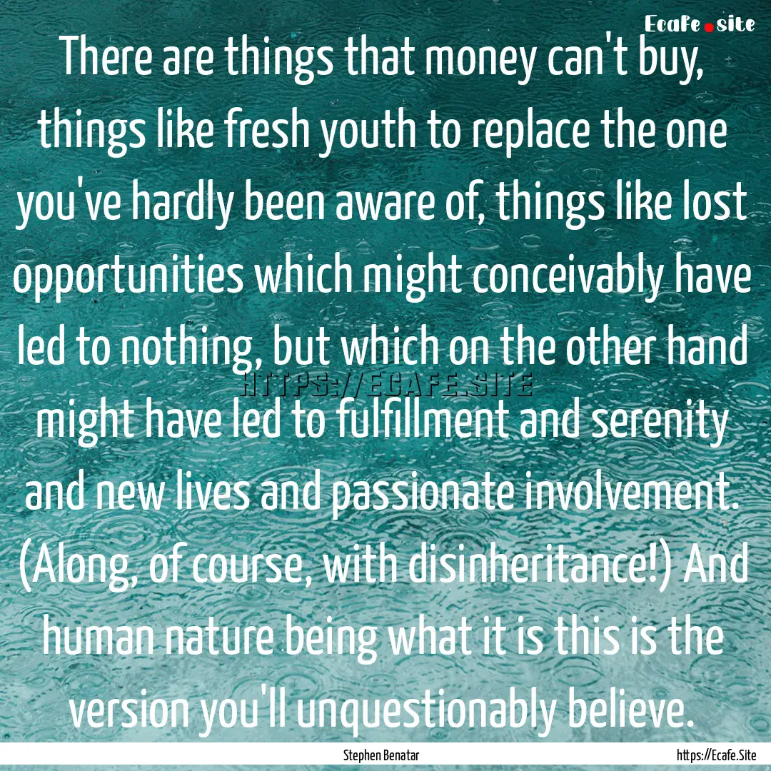 There are things that money can't buy, things.... : Quote by Stephen Benatar