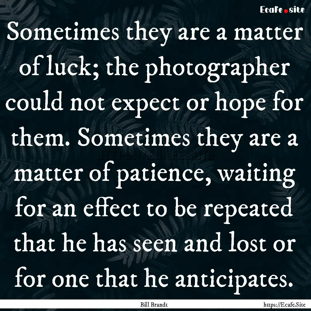 Sometimes they are a matter of luck; the.... : Quote by Bill Brandt