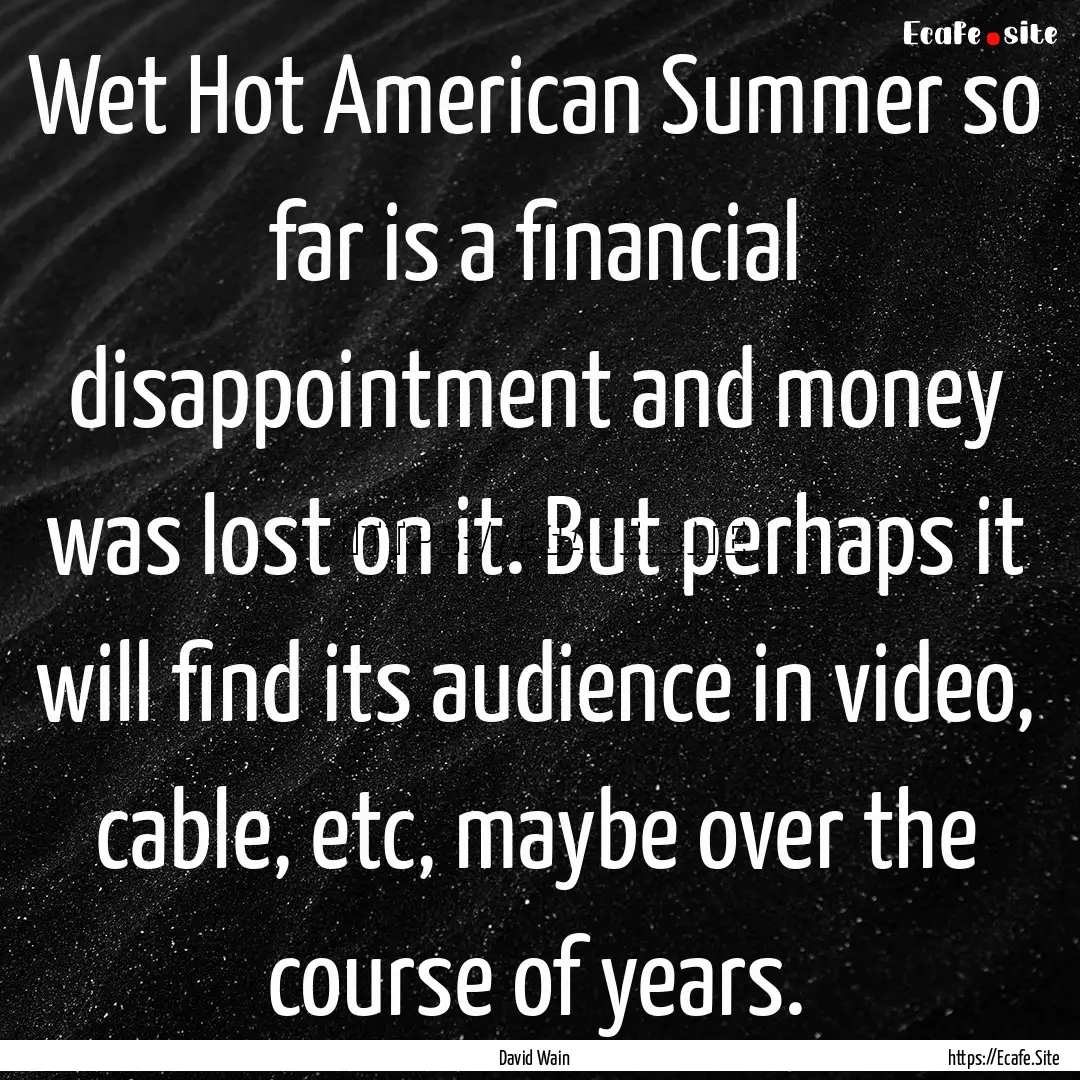 Wet Hot American Summer so far is a financial.... : Quote by David Wain