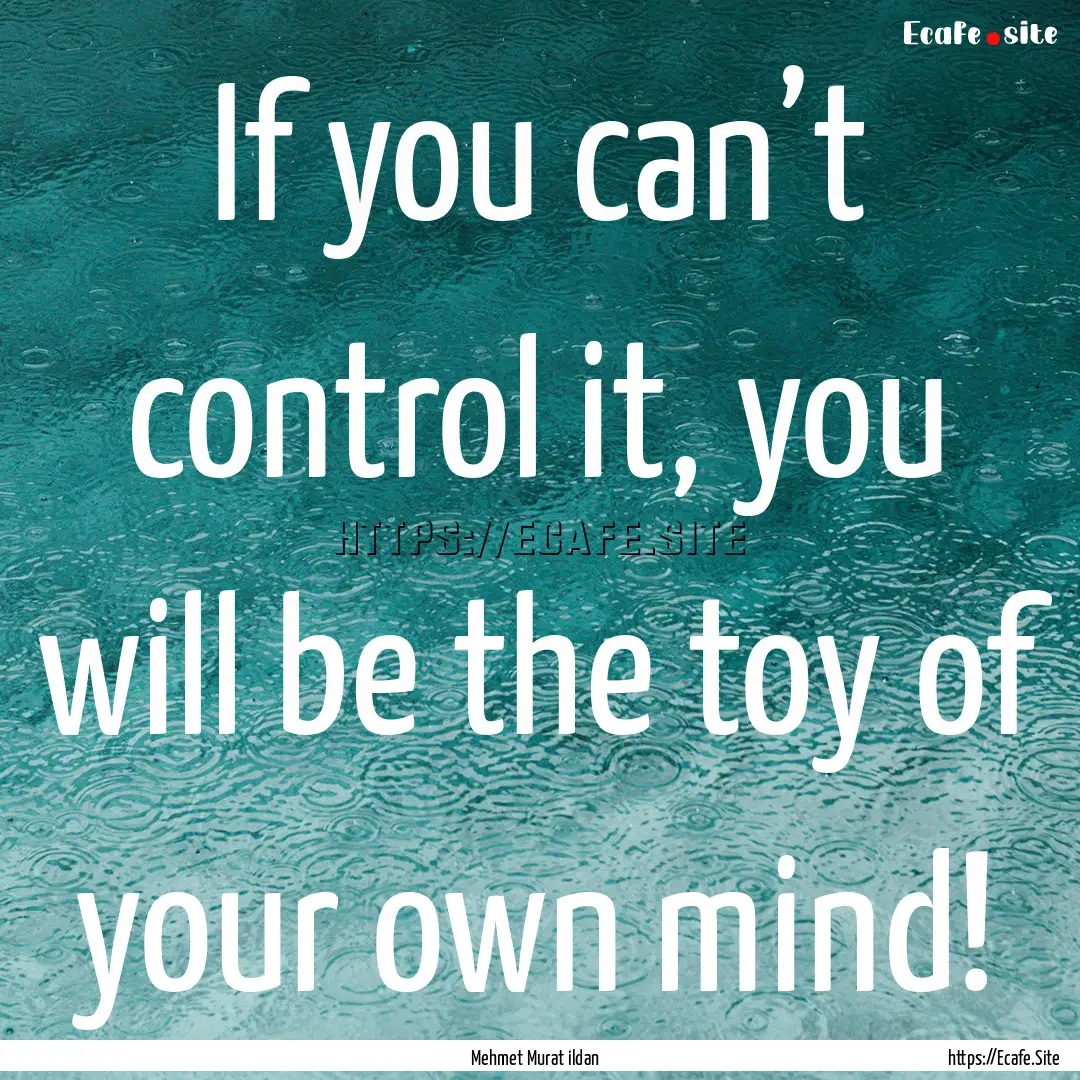 If you can’t control it, you will be the.... : Quote by Mehmet Murat ildan