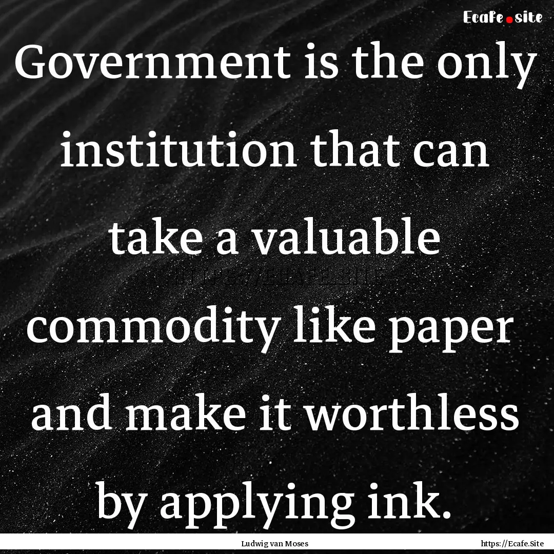 Government is the only institution that can.... : Quote by Ludwig van Moses