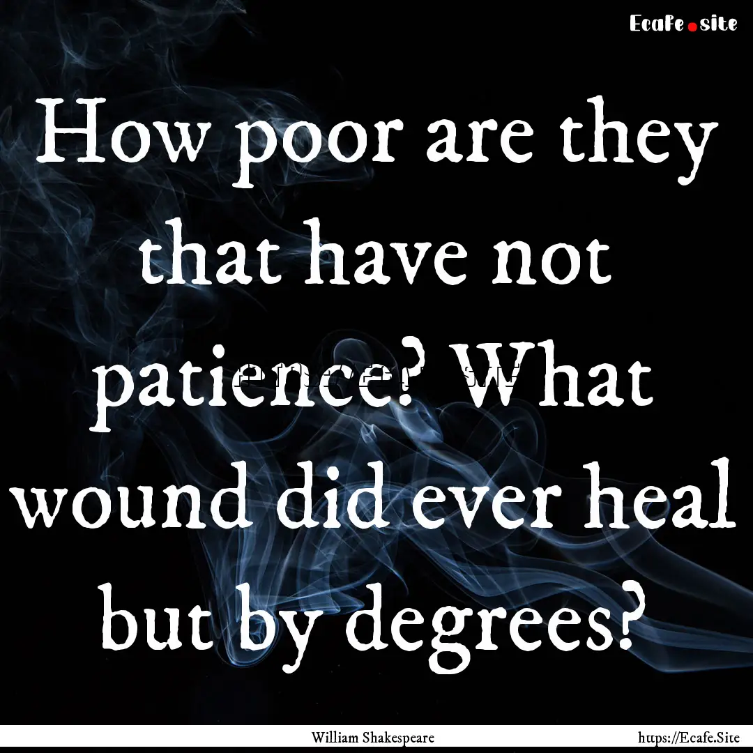 How poor are they that have not patience?.... : Quote by William Shakespeare