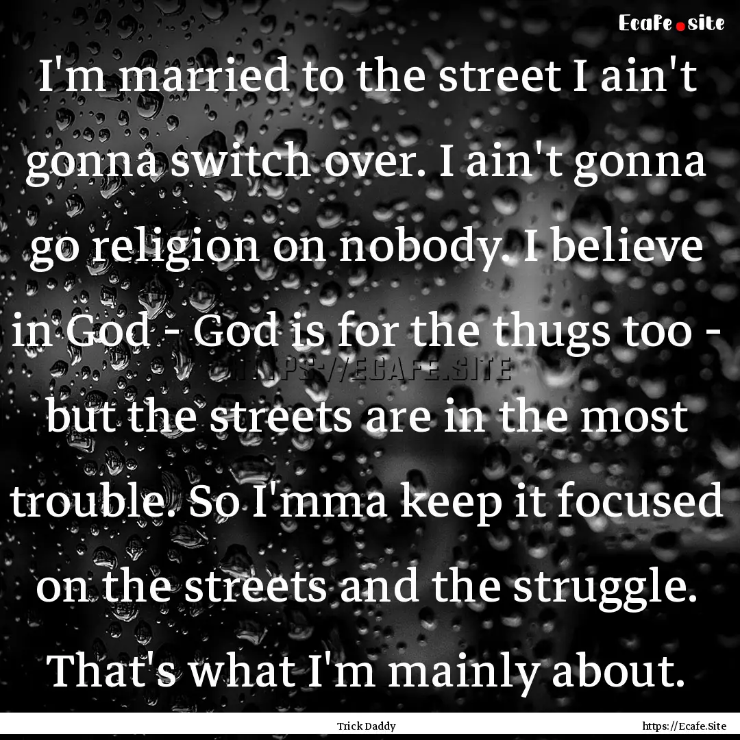 I'm married to the street I ain't gonna switch.... : Quote by Trick Daddy