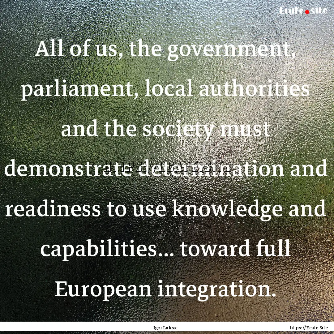 All of us, the government, parliament, local.... : Quote by Igor Luksic