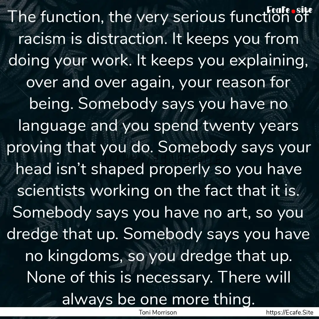 The function, the very serious function of.... : Quote by Toni Morrison