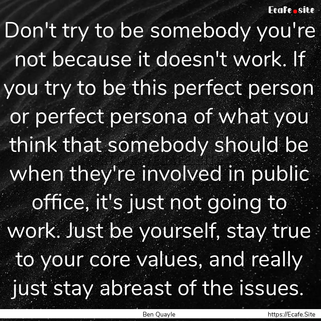 Don't try to be somebody you're not because.... : Quote by Ben Quayle