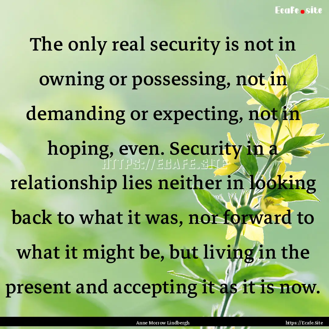 The only real security is not in owning or.... : Quote by Anne Morrow Lindbergh