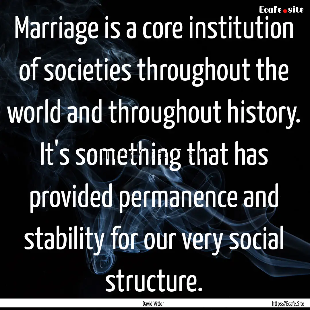 Marriage is a core institution of societies.... : Quote by David Vitter