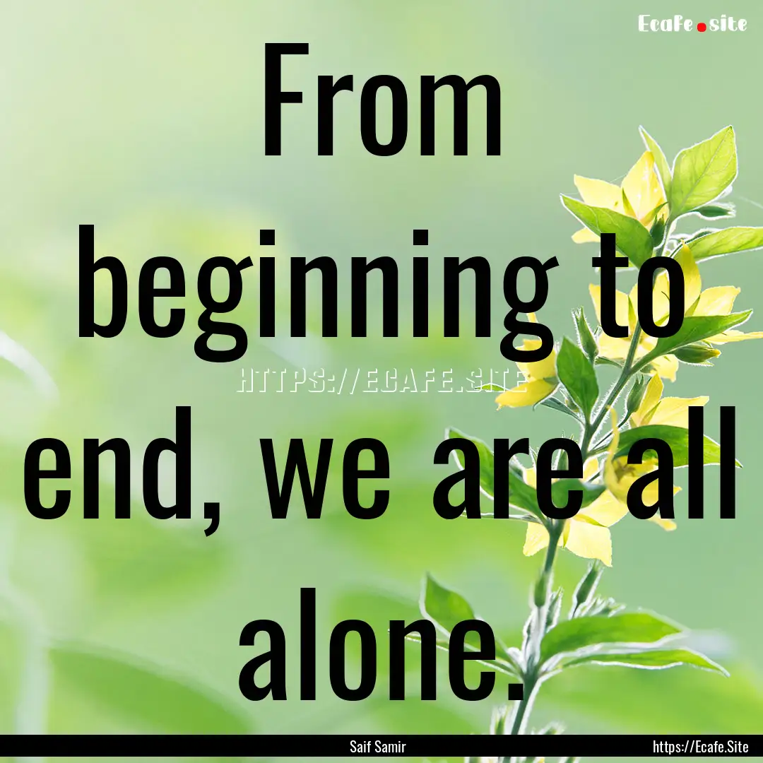 From beginning to end, we are all alone. : Quote by Saif Samir