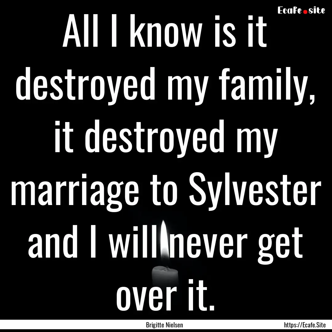 All I know is it destroyed my family, it.... : Quote by Brigitte Nielsen