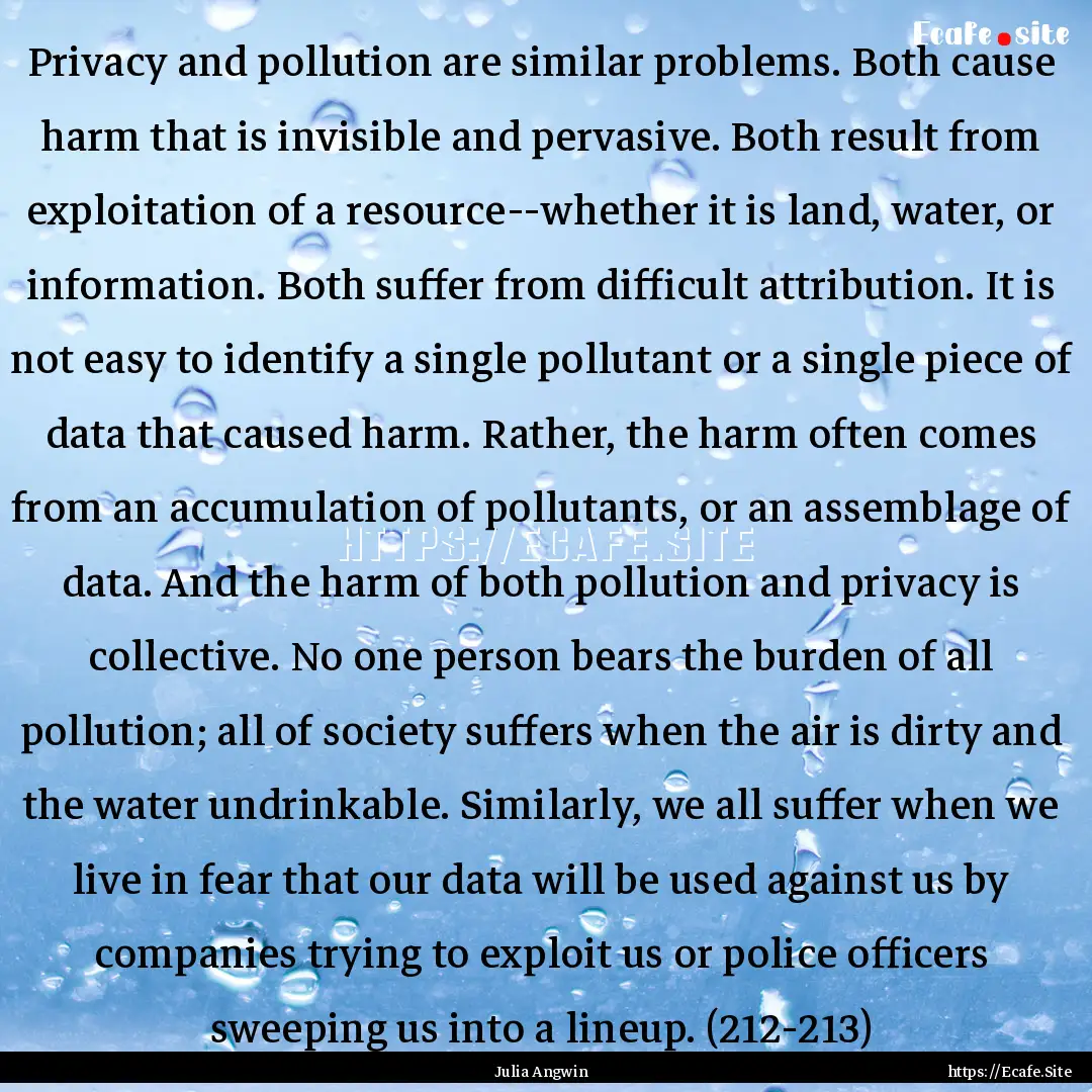 Privacy and pollution are similar problems..... : Quote by Julia Angwin