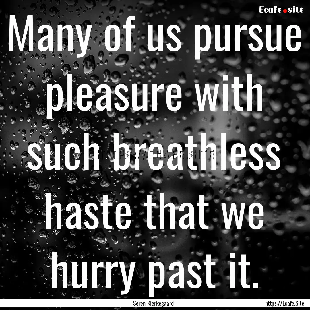 Many of us pursue pleasure with such breathless.... : Quote by Søren Kierkegaard