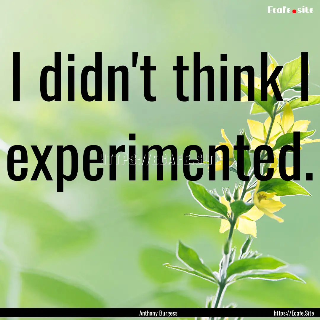 I didn't think I experimented. : Quote by Anthony Burgess