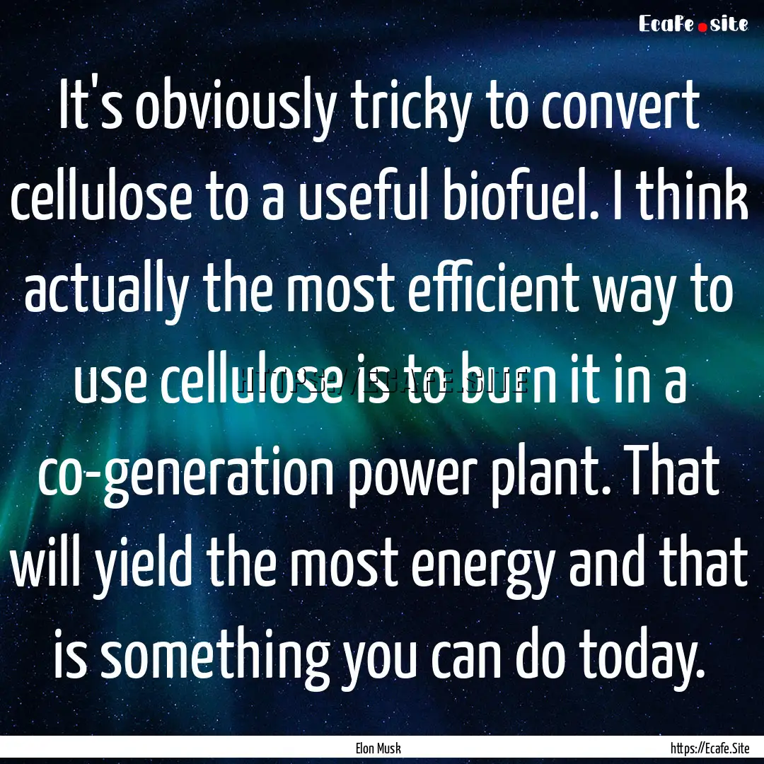 It's obviously tricky to convert cellulose.... : Quote by Elon Musk