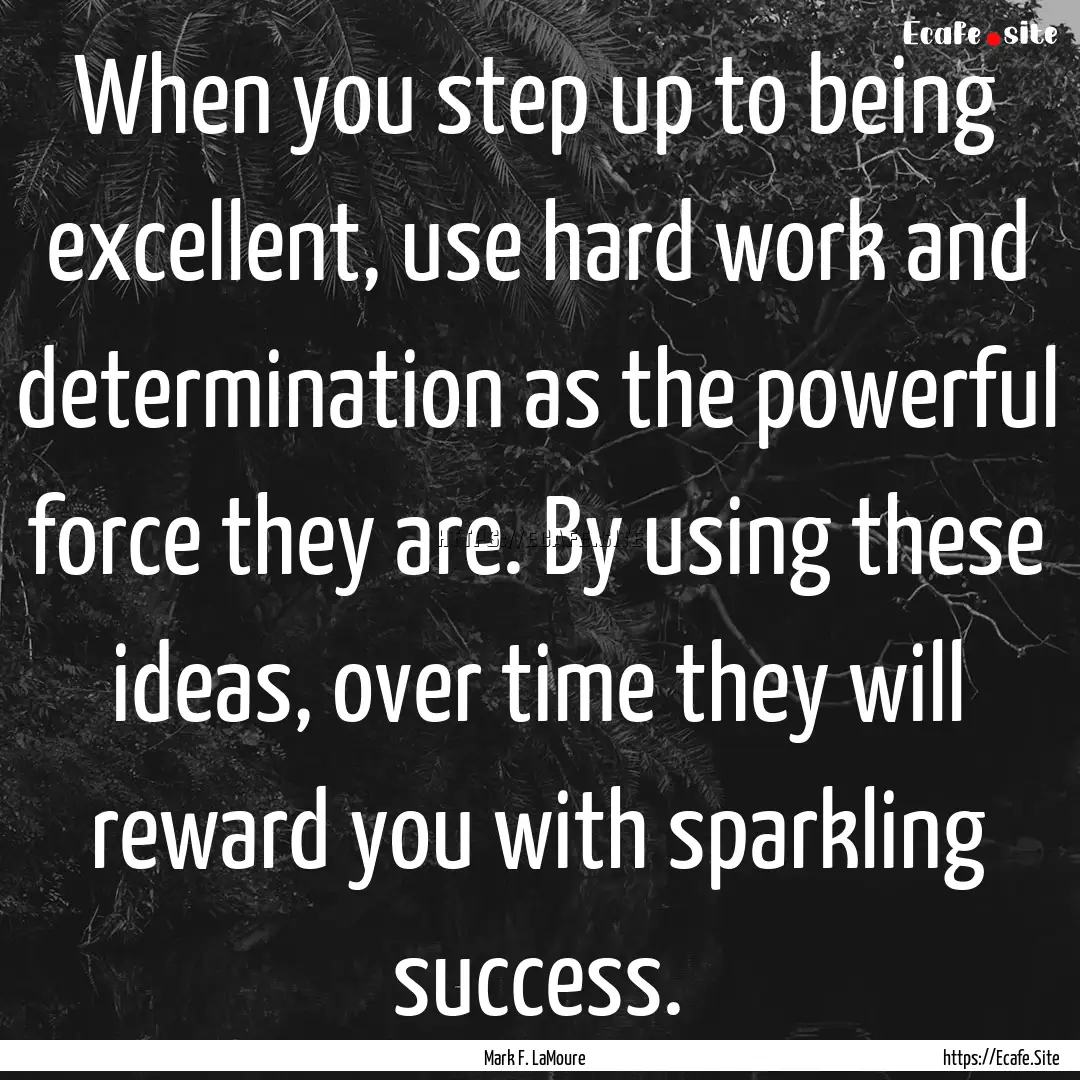 When you step up to being excellent, use.... : Quote by Mark F. LaMoure