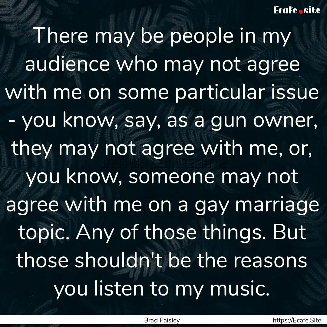 There may be people in my audience who may.... : Quote by Brad Paisley