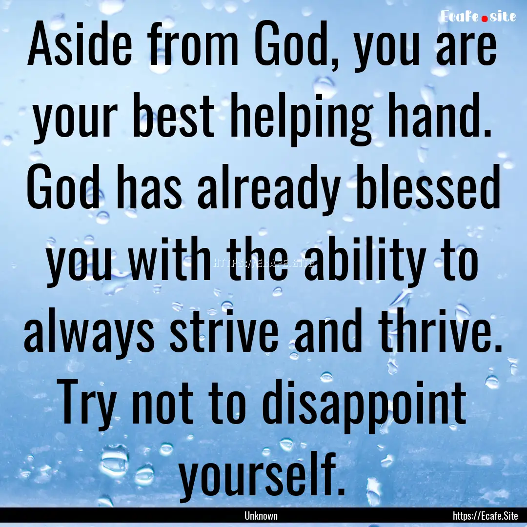 Aside from God, you are your best helping.... : Quote by Unknown