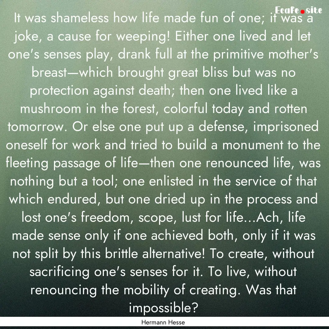 It was shameless how life made fun of one;.... : Quote by Hermann Hesse