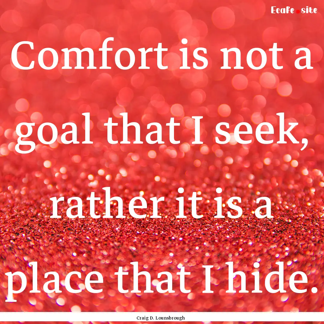 Comfort is not a goal that I seek, rather.... : Quote by Craig D. Lounsbrough