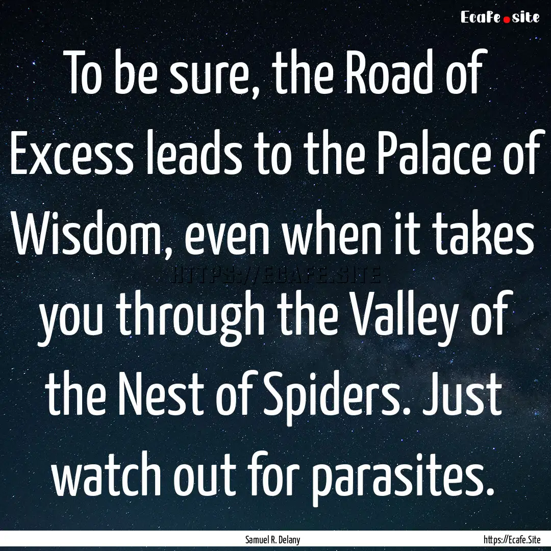 To be sure, the Road of Excess leads to the.... : Quote by Samuel R. Delany