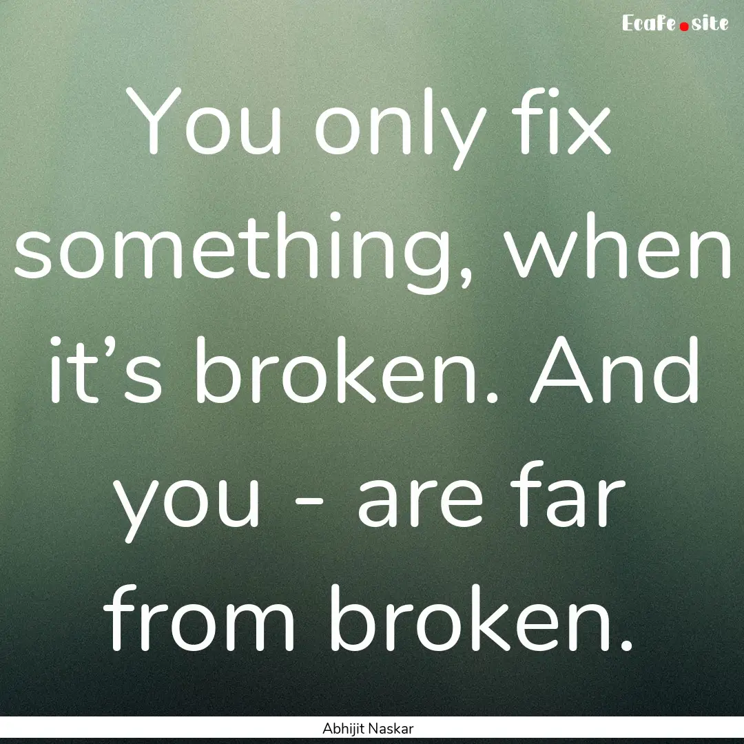 You only fix something, when it’s broken..... : Quote by Abhijit Naskar