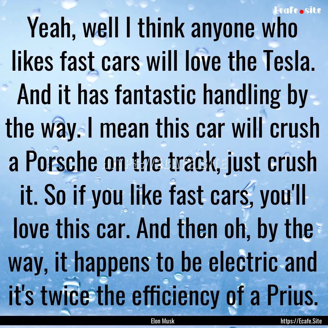 Yeah, well I think anyone who likes fast.... : Quote by Elon Musk