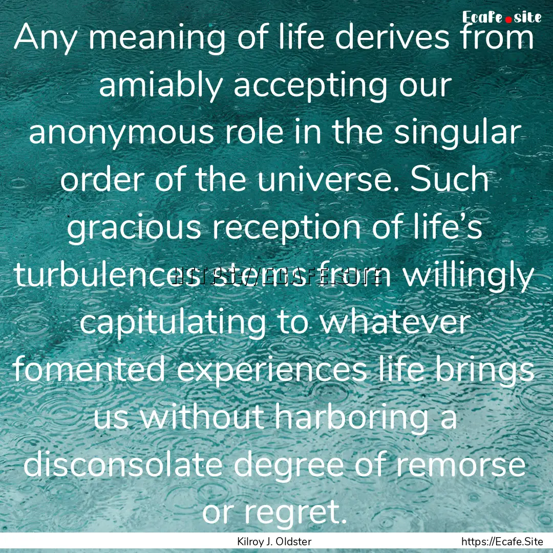 Any meaning of life derives from amiably.... : Quote by Kilroy J. Oldster