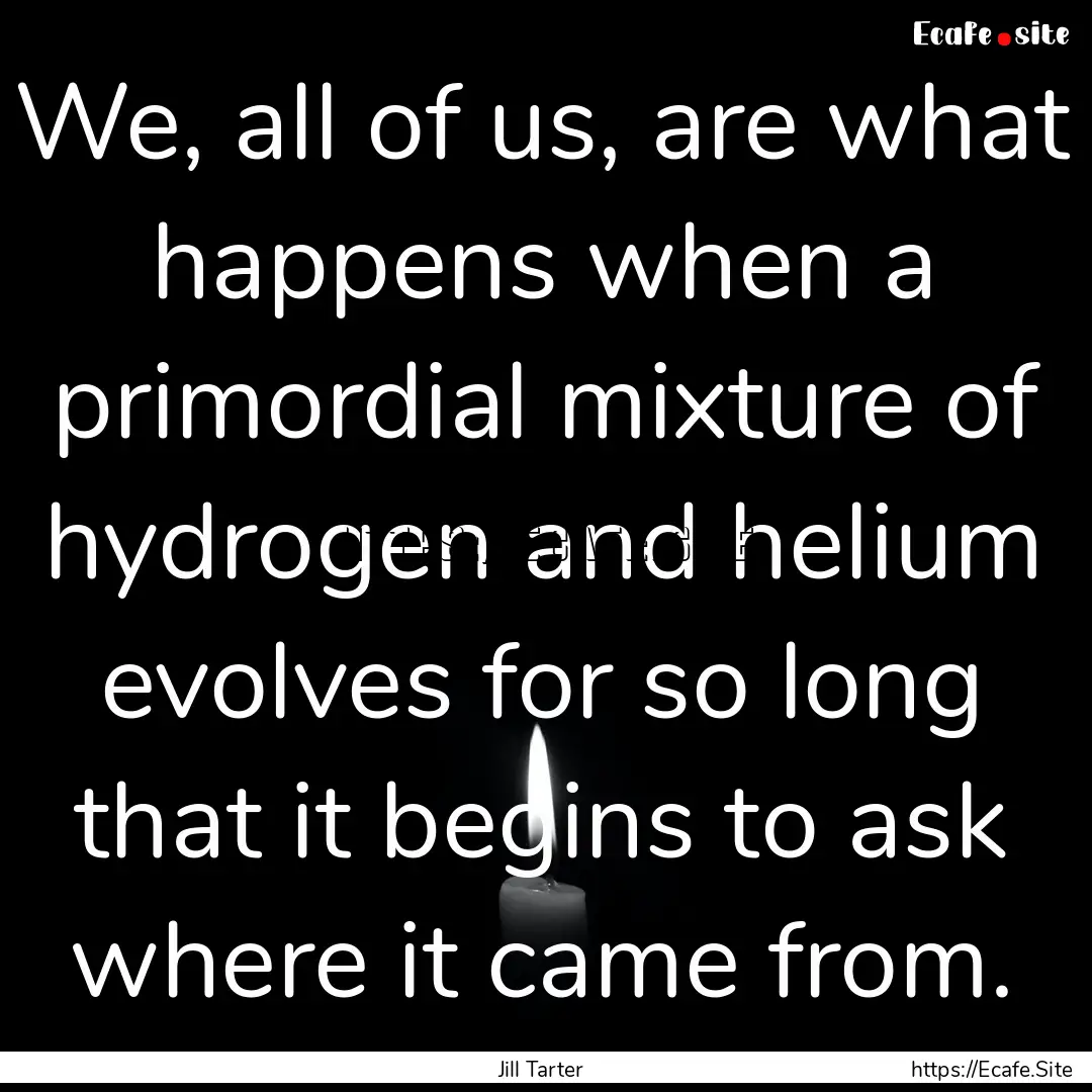 We, all of us, are what happens when a primordial.... : Quote by Jill Tarter