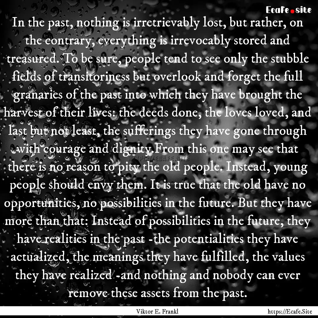 In the past, nothing is irretrievably lost,.... : Quote by Viktor E. Frankl