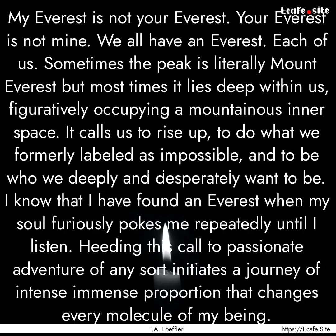 My Everest is not your Everest. Your Everest.... : Quote by T.A. Loeffler