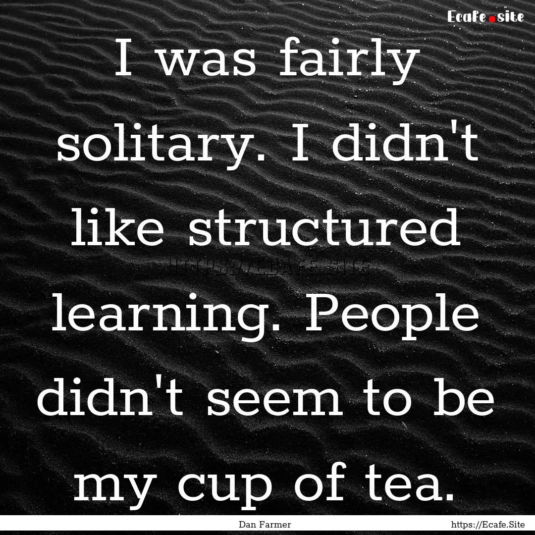 I was fairly solitary. I didn't like structured.... : Quote by Dan Farmer