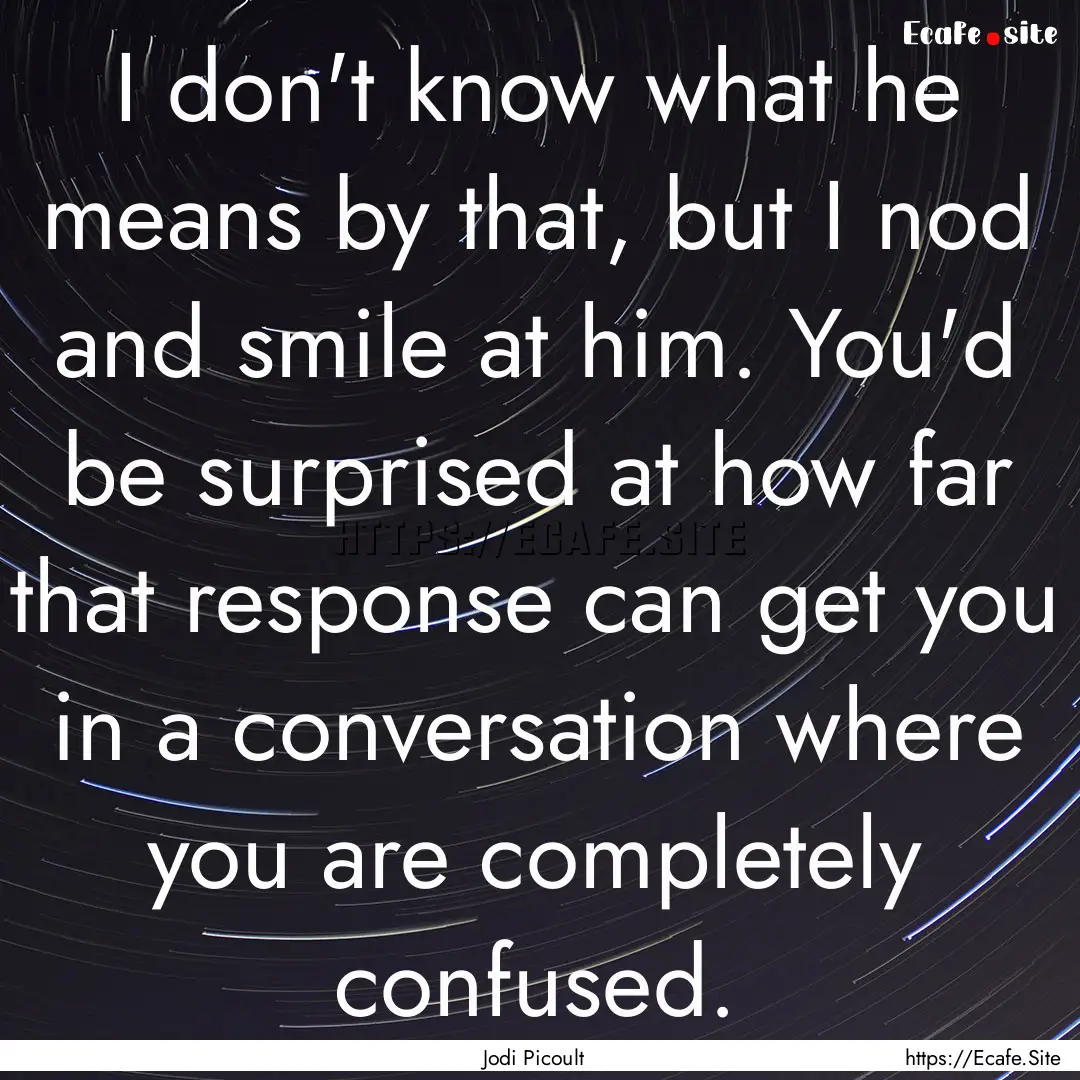 I don't know what he means by that, but I.... : Quote by Jodi Picoult