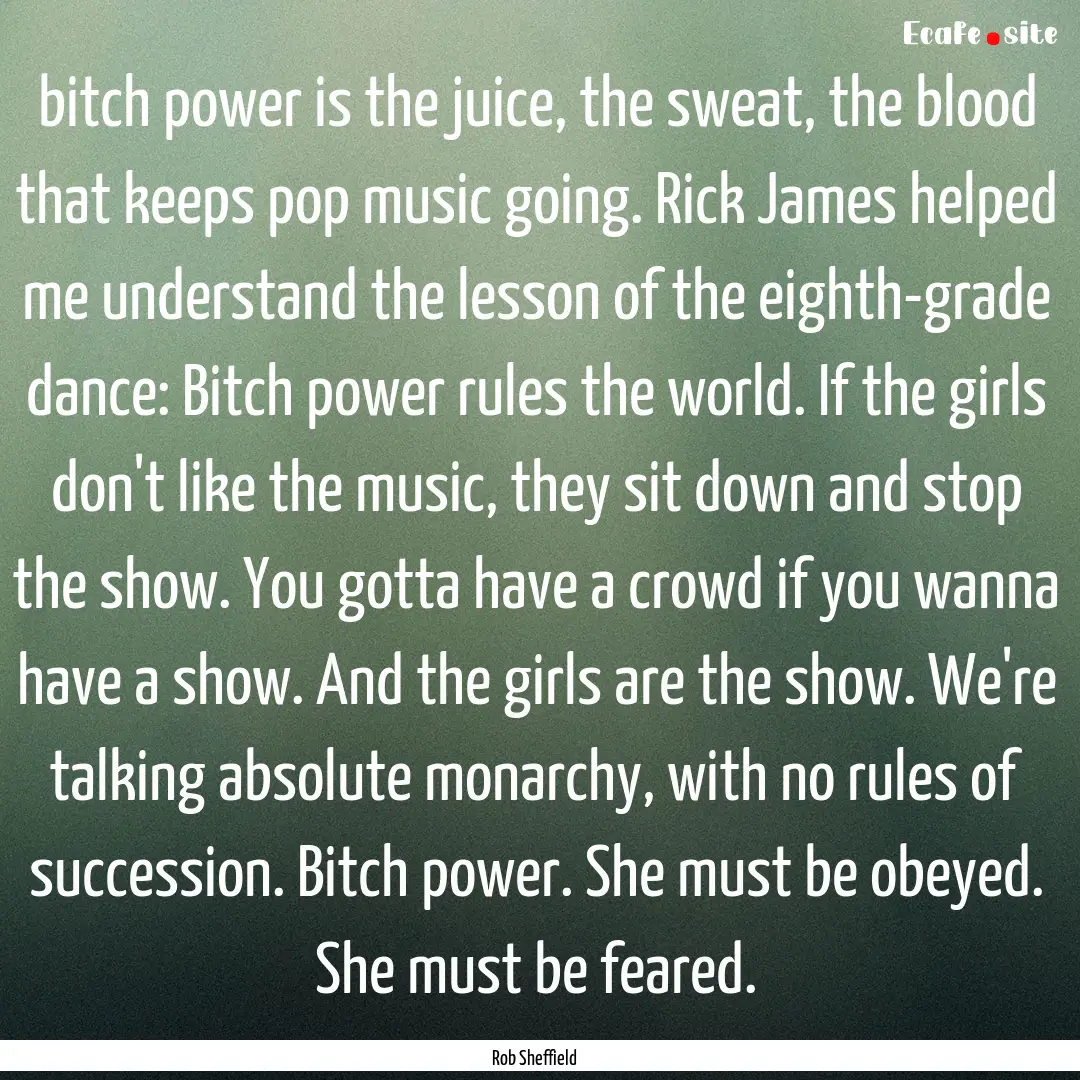 bitch power is the juice, the sweat, the.... : Quote by Rob Sheffield